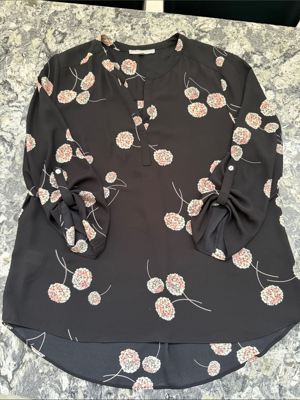 Danielrainn Women’s Black Floral Button-Neck Blouse sz XL